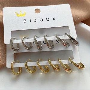 BRINCO KIT ARGOLINHAS RETANGULARES LISAS LÍVIA BIJU