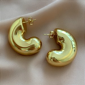 BRINCO ARGOLA MEIA LUA FIO GOSSO DOURADO AÇO 316L⭐️
