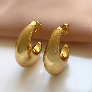 BRINCO ARGOLA GOTA CURVADA BOLEADA DOURADO AÇO 316L⭐️