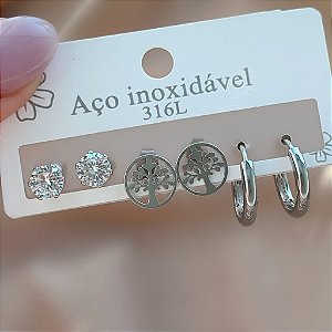 BRINCO KIT ARGOLINHA, ÁRVORE DA VIDA E ZIRCÔNIA AÇO 316L⭐️