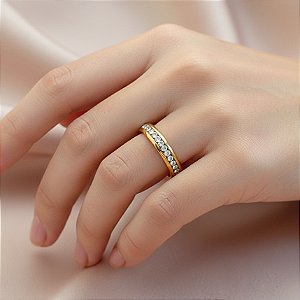 ANEL ALIANÇA FIO ZIRCÔNIAS DOURADO AÇO 316L⭐️