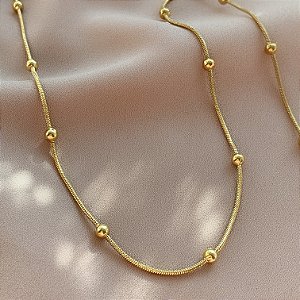 COLAR RABO DE RATO GROSSO E BOLINHAS DOURADO AÇO 316L⭐️