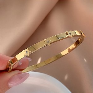 PULSEIRA / BRACELETE ESTRELAS E PONTOS DE LUZ DOURADO AÇO 316L⭐️