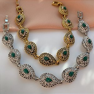 PULSEIRA GOTAS DESENHADAS PEDRAS BOHO BIJU