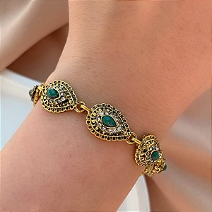 PULSEIRA GOTAS DESENHADAS PEDRAS BOHO BIJU