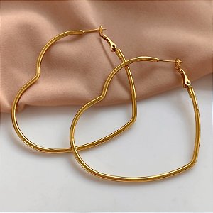 BRINCO ARGOLA CORAÇÃO G FECHO ENCAIXE DOURADO AÇO 316L⭐️