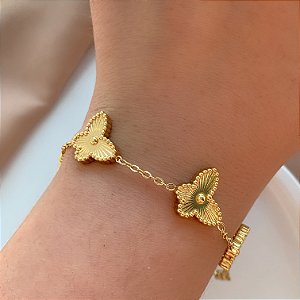 PULSEIRA BORBOLETAS TEXTURIZADAS DOURADO AÇO 316L⭐️