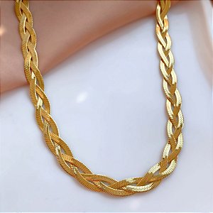 COLAR FITA FINA TRANÇADA DOURADO AÇO 316L⭐️