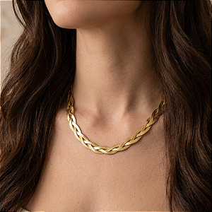 COLAR FITA TRANÇADA DOURADO AÇO 316L⭐️