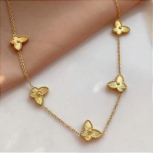 COLAR BORBOLETAS TEXTURIZADAS DOURADO AÇO 316L⭐️