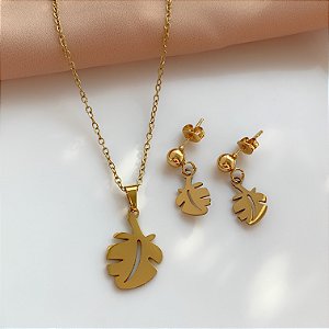 COLAR E BRINCO KIT COSTELA DE ADÃO DOURADO AÇO 316L⭐️