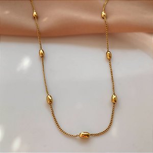 COLAR CORRENTE FINA BOLINHAS OVAIS DOURADO AÇO 316L⭐️