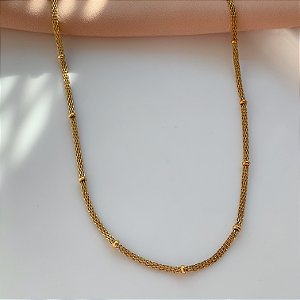 COLAR CORRENTE TRAMADA BOLINHAS DOURADO AÇO 316L⭐️