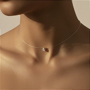 COLAR FIO DE NYLON GOTA ZIRCÔNIA FOLHEADO A OURO 18K⭐️