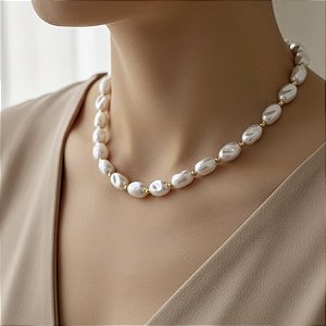COLAR PÉROLAS ORGÂNICAS E BOLINHAS FOLHEADO A OURO 18K⭐️