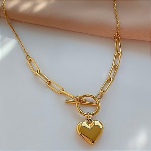 COLAR CORRENTE GROSSA CORAÇÃO LISO DOURADO AÇO 316L⭐️
