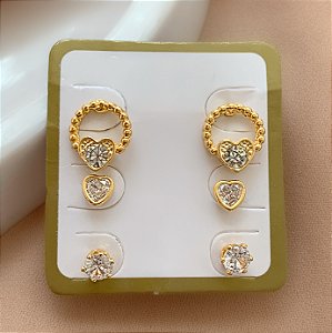 BRINCO KIT BOLINHAS E CORAÇÃO PONTO DE LUZ HIPOALERGÊNICO FOLHEADO A OURO 18K⭐️
