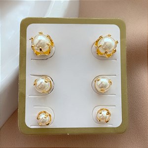 BRINCO KIT PÉROLAS HIPOALERGÊNICO FOLHEADO A OURO 18K⭐️