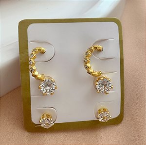 BRINCO KIT ARGOLINHA ZIRCÔNIAS E PONTO DE LUZ HIPOALERGÊNICO FOLHEADO A OURO 18K⭐️