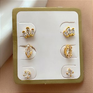 BRINCO KIT COROA ZIRCÔNIAS E PONTO DE LUZ FORMATOS HIPOALERGÊNICO FOLHEADO A OURO 18K⭐️