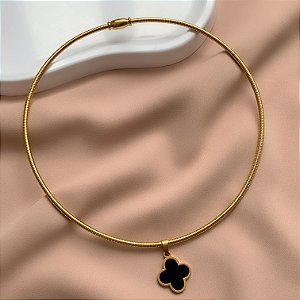 COLAR GARGANTILHA MOLA TREVO RESINADO DOURADO AÇO 316L⭐️
