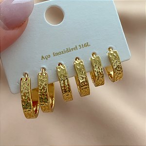 BRINCO KIT ARGOLINHAS MARTELADAS DOURADO AÇO 316L⭐️