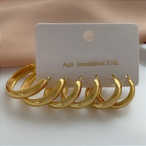 BRINCO KIT ARGOLAS CLÁSSICAS DOURADO AÇO 316L⭐️