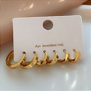 BRINCO KIT ARGOLINHAS FIO ACHATADO DOURADO AÇO 316L⭐️