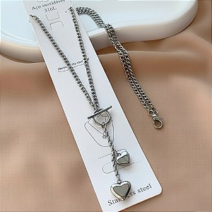 COLAR GRAVATINHA CORRENTE PINGENTE CORAÇÃO AÇO 316L⭐️