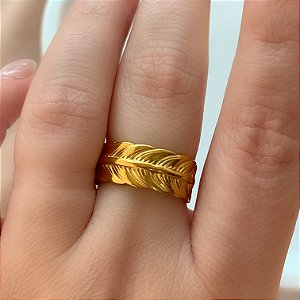 ANEL REGULÁVEL PENA DOURADO AÇO 316L PREMIUM⭐️