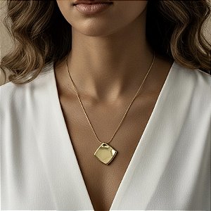 COLAR DELICADO PINGENTE QUADRADO LISO DOURADO AÇO 316L PREMIUM⭐️