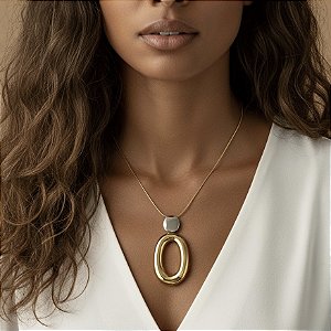 COLAR PINGENTE ORGÂNICO DETALHE QUADRADO MIX DE BANHOS AÇO 316L PREMIUM⭐️