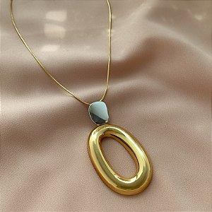 COLAR PINGENTE ORGÂNICO DETALHE QUADRADO MIX DE BANHOS AÇO 316L PREMIUM⭐️