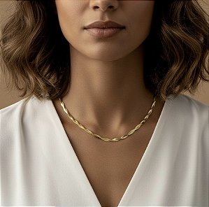 COLAR CORRENTE FITA FINA ENTRELAÇADA DOURADA AÇO 316L⭐️