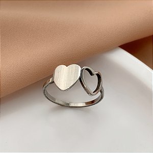 ANEL CORAÇÃO LISO E VAZADO AÇO 316L⭐️