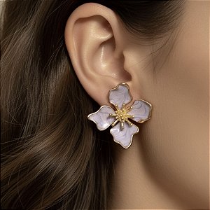 BRINCO FLOR PÉTALAS ESMALTADAS G2 DOURADO BIJU