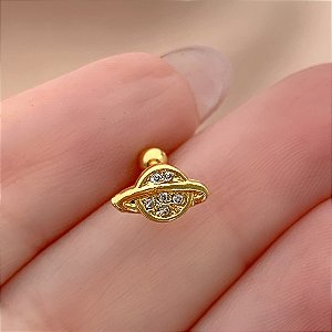 PIERCING CARTILAGEM PLANETA SATURNO ZIRCÔNIAS 6MM HASTE AÇO 316L FOLHEADO A OURO 18K SEMIJOIA PARA ATUALIZAÇÃO⭐️
