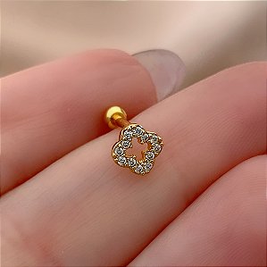 PIERCING CARTILAGEM TREVO VAZADO ZIRCÔNIA 6MM HASTE AÇO 316L FOLHEADO A OURO 18K SEMIJOIA PARA ATUALIZAÇÃO⭐️