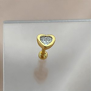 PIERCING CARTILAGEM CORAÇÃO ZIRCÔNIA EMBUTIDO 6MM HASTE AÇO 316L FOLHEADO A OURO 18K SEMIJOIA PARA ATUALIZAÇÃO⭐️