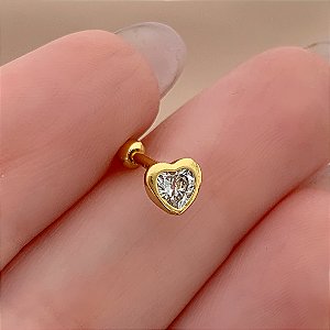 PIERCING CARTILAGEM CORAÇÃO ZIRCÔNIA EMBUTIDA 6MM AÇO 316L FOLHEADO A OURO 18K SEMIJOIA PARA ATUALIZAÇÃO⭐️