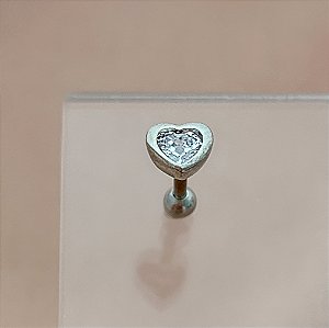 PIERCING CARTILAGEM CORAÇÃO ZIRCÔNIA EMBUTIDO 6MM HASTE AÇO 316L FOLHEADO A RÓDIO SEMIJOIA PARA ATUALIZAÇÃO⭐️