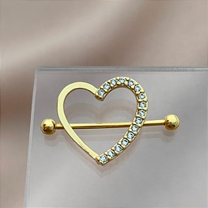 PIERCING MAMILO / ÍNTIMO CORAÇÃO METADE ZIRCÔNIA 12MM AÇO 316L FOLHEADO A OURO 18K SEMIJOIA PARA ATUALIZAÇÃO⭐️