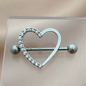 PIERCING MAMILO / ÍNTIMO CORAÇÃO METADE ZIRCÔNIA 12MM AÇO 316L FOLHEADO A RÓDIO SEMIJOIA PARA ATUALIZAÇÃO⭐️