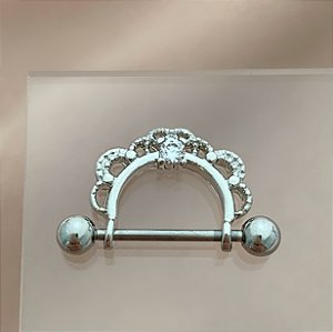 PIERCING MAMILO / ÍNTIMO DETALHADO ZIRCÔNIA 10MM AÇO 316L FOLHEADO A RÓDIO SEMIJOIA PARA ATUALIZAÇÃO⭐️