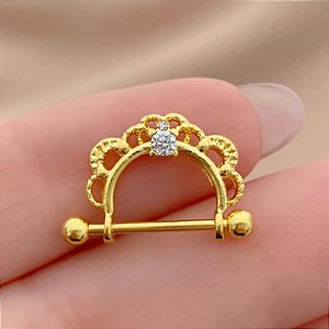 PIERCING MAMILO / ÍNTIMO DETALHADO ZIRCÔNIA 10MM AÇO 316L FOLHEADO A OURO 18K SEMIJOIA PARA ATUALIZAÇÃO⭐️