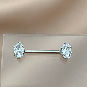 PIERCING MAMILO / ÍNTIMO RETO ZIRCÔNIAS OVAIS 14MM AÇO 316L FOLHEADO A RÓDIO PARA ATUALIZAÇÃO⭐️