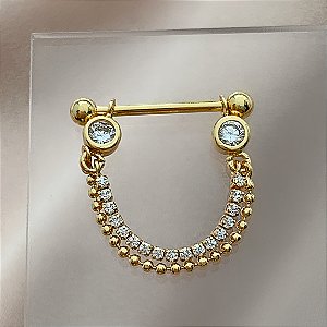 PIERCING MAMILO / ÍNTIMO CORRENTE BOLINHAS E ZIRCÔNIAS 14MM AÇO 316L FOLHEADO A RÓDIO PARA ATUALIZAÇÃO⭐️