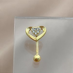 PIERCING ÍNTIMO CORAÇÃO MEIO ZIRCÔNIAS 9MM AÇO 316L FOLHEADO A OURO 18K SEMIJOIA PARA ATUALIZAÇÃO⭐️