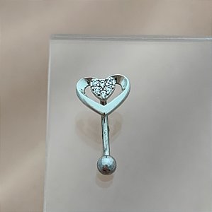 PIERCING ÍNTIMO CORAÇÃO MEIO ZIRCÔNIAS 9MM AÇO 316L FOLHEADO A RÓDIO SEMIJOIA PARA ATUALIZAÇÃO⭐️