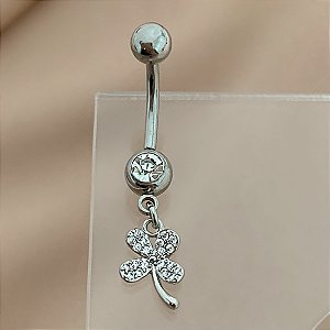 PIERCING UMBIGO PINGENTE FLOR ZIRCÔNIAS 10MM AÇO 316L FOLHEADO A RÓDIO SEMIJOIA PARA ATUALIZAÇÃO⭐️